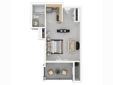 Floor plan for 1 bed, 1 bath, 647 sqft